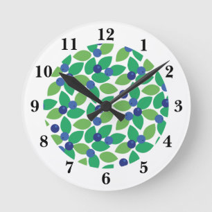 Blueberry Modern Elegant Pattern Green Purple Round Clock