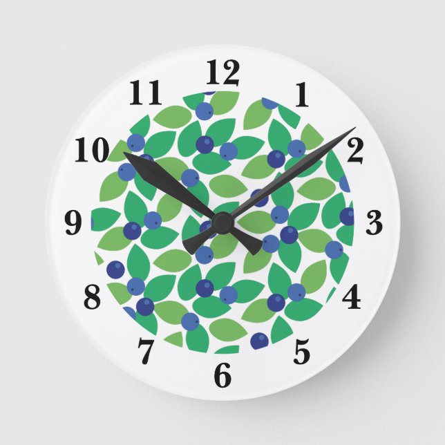 Blueberry Modern Elegant Pattern Green Purple Round Clock (Front)