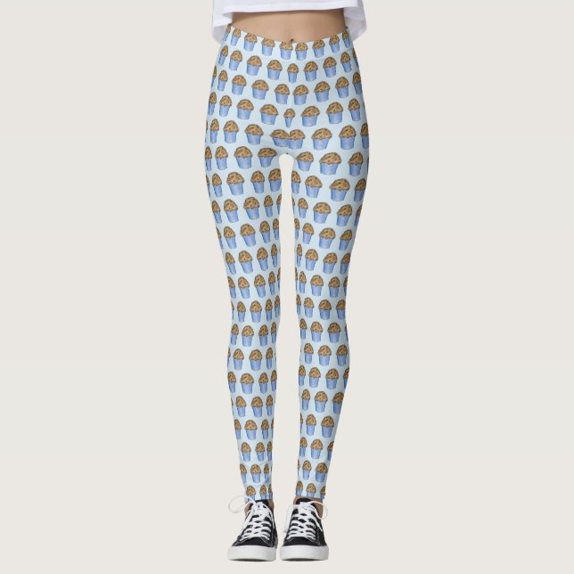 Blueberry Muffin Baked Goods Breakfast Food Blue Leggings (Front)