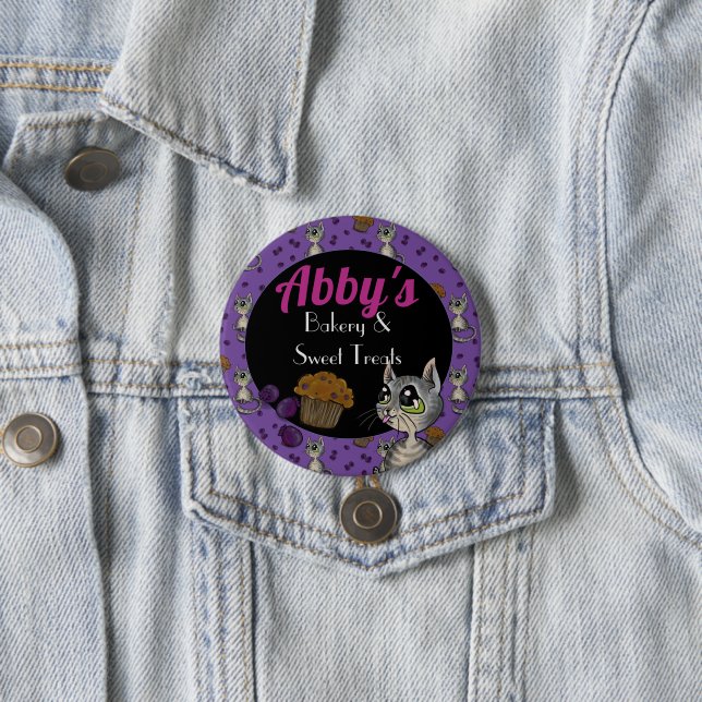 Blueberry Muffin Bloop Cat Custom Bakery Button (In Situ)
