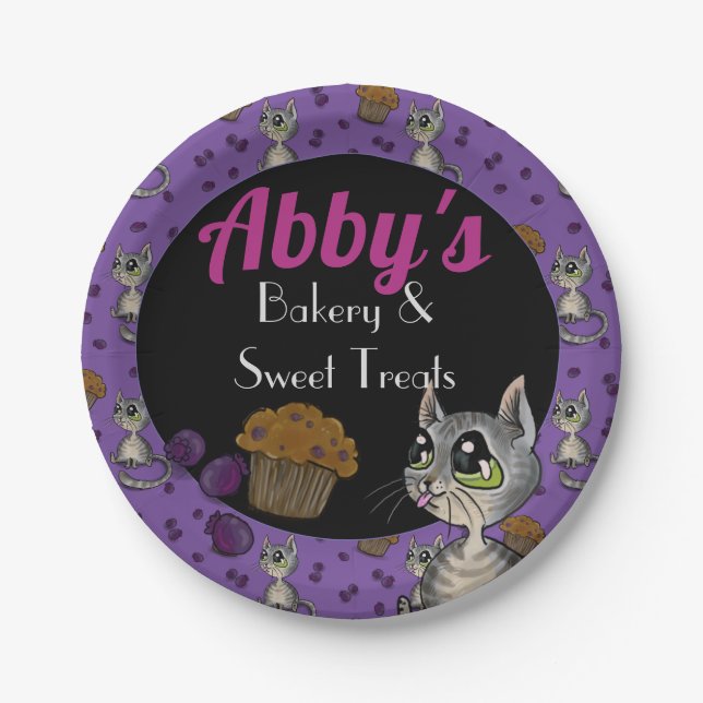 Blueberry Muffin Bloop Cat Custom Bakery Paper Plates (Front)