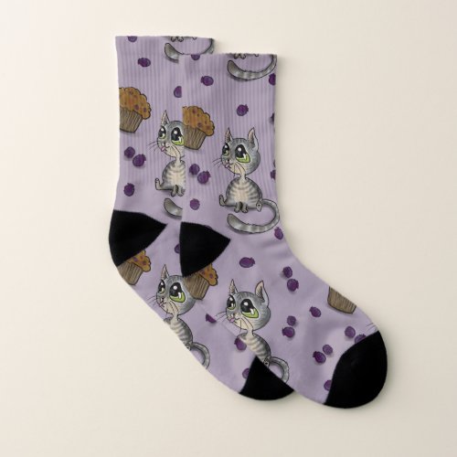 Blueberry Muffin Bloop Cat Pattern Socks