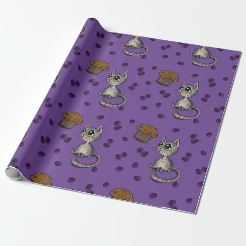 Blueberry Muffin Bloop Cat Pattern Wrapping Paper