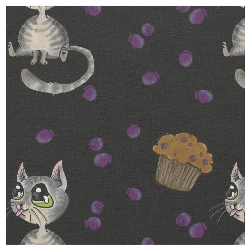 Blueberry Muffin Bloop Kitty Pattern Dark Fabric