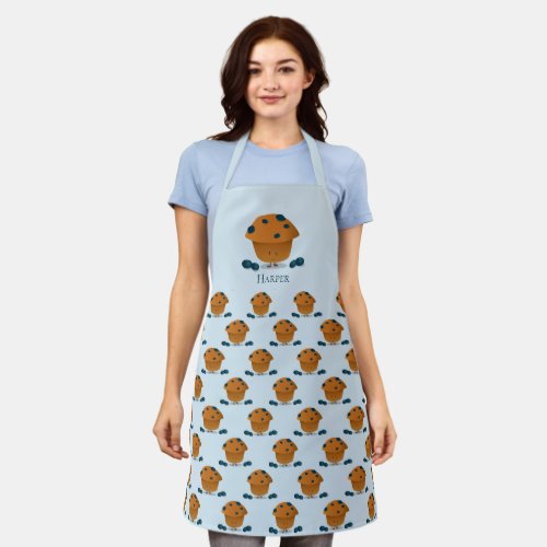 Blueberry Muffin Food Blue Brown Cartoon Character Apron