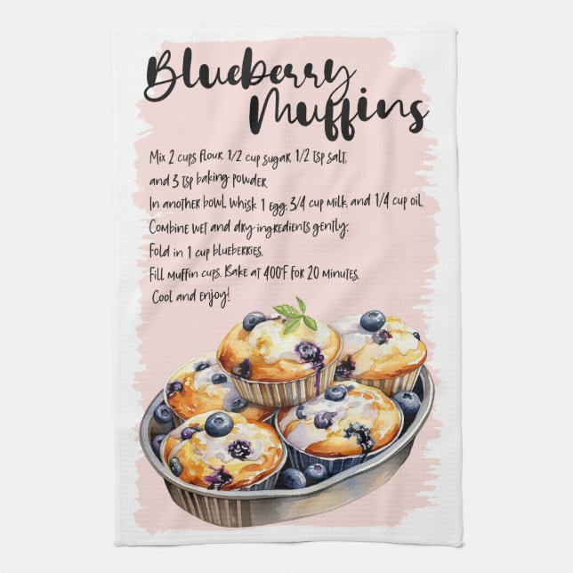 Blueberry Muffins Baking Recipe Kitchen Towel (Vertical)