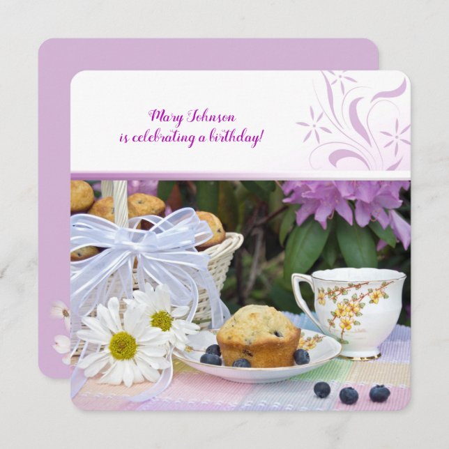 Blueberry muffins birthday brunch invitation (Front/Back)