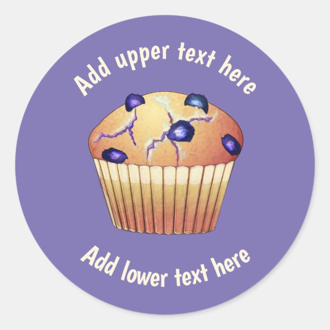 Blueberry Muffins in Liners - Add Text to Purple Classic Round Sticker (Front)