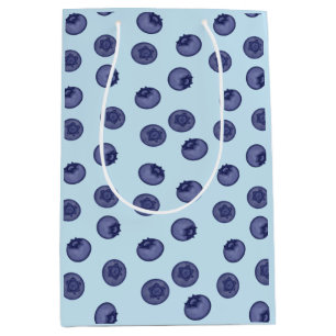 Blueberry natural. Ripe tasty blueberries on blue Medium Gift Bag