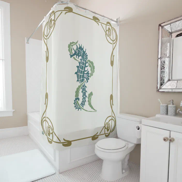 Blueberry Nouveau Art Deco Shower Curtain Seahorse Zazzle Com Blueberry Nouveau Art Deco Shower, Deco Shower Curtain