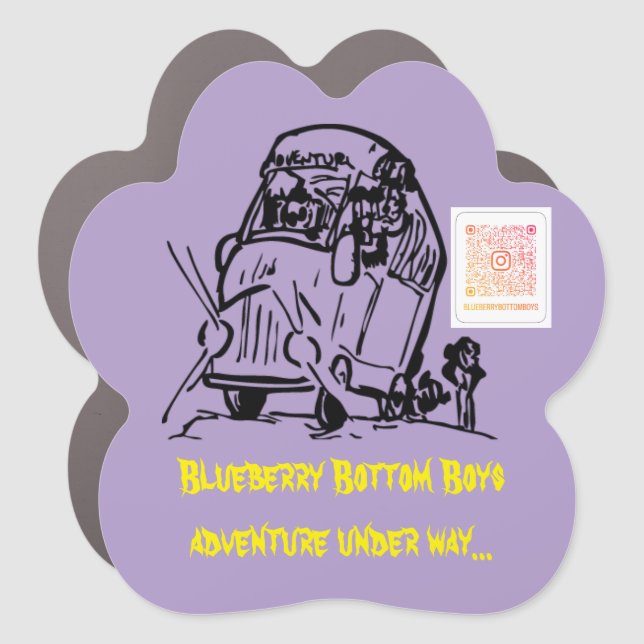 Blueberry "on adventure" car sticker magnet (Front)
