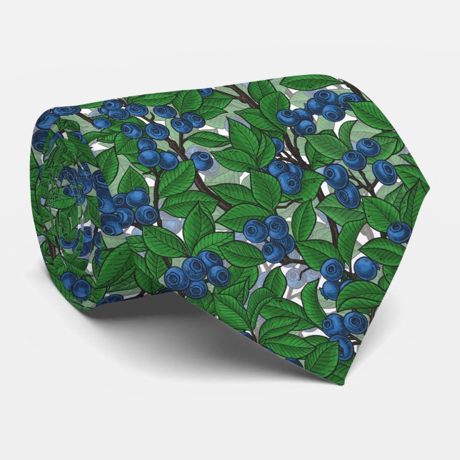 Blueberry on white neck tie (Rolled)
