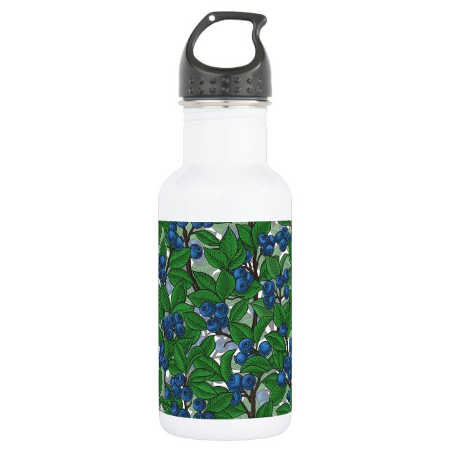 Blueberry on white stainless steel water bottle (Front)