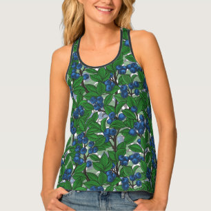 Blueberry on white tank top