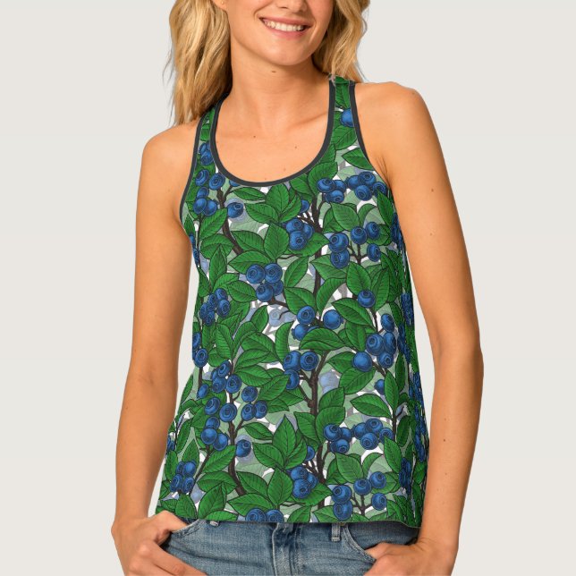 Blueberry on white tank top (Front)