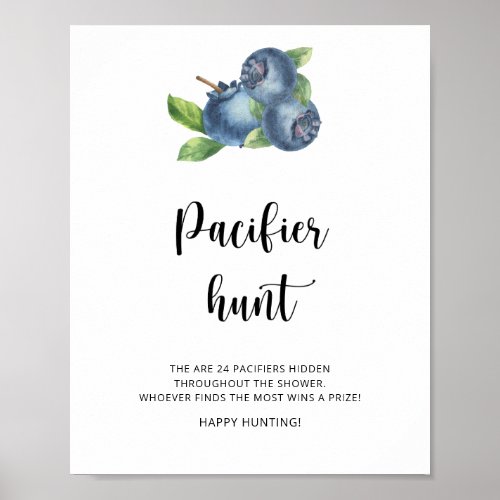 Blueberry _ pacifier hunt baby shower game poster