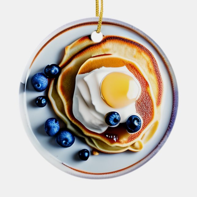  Blueberry Pancakes and Fried Egg Pun Christmas  Ceramic Ornament (Front)