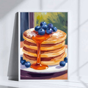 Blueberry Pancakes Oil Painting Art Poster