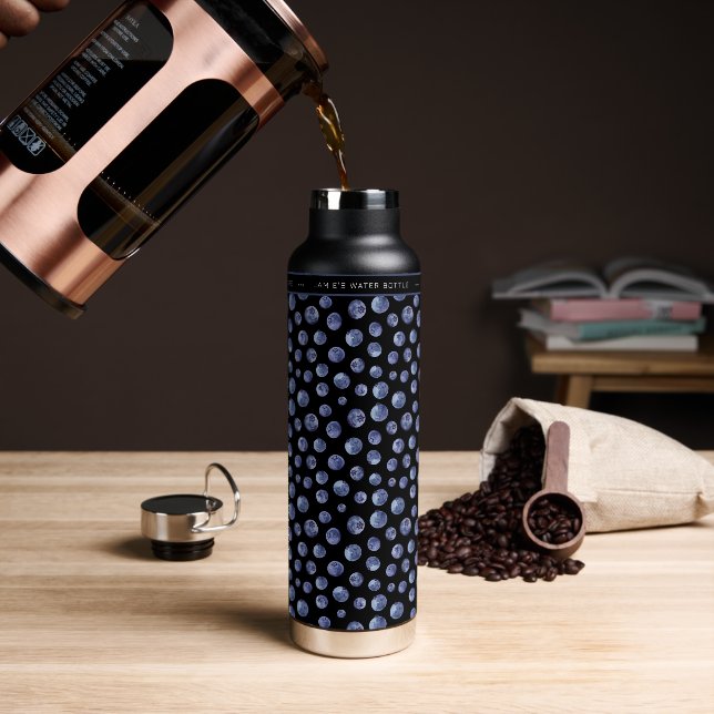 Blueberry Pattern Name Black Blue Water Bottle (Coffee)