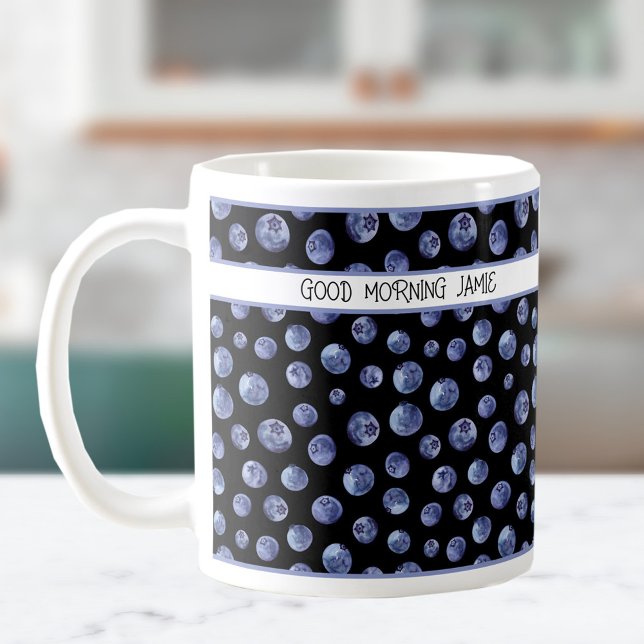 Blueberry pattern on the black personalized mug (Blueberry pattern on the black personalized mug)
