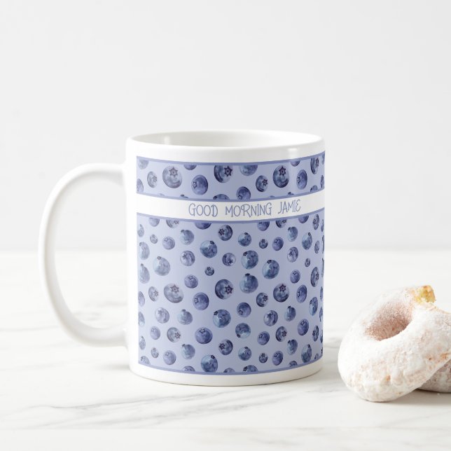 Blueberry pattern on the blue personalized mug (With Donut)