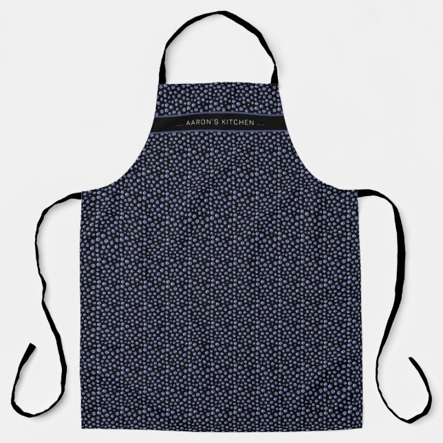 Blueberry Pattern Personalized Name Black Blue Apron (Front)