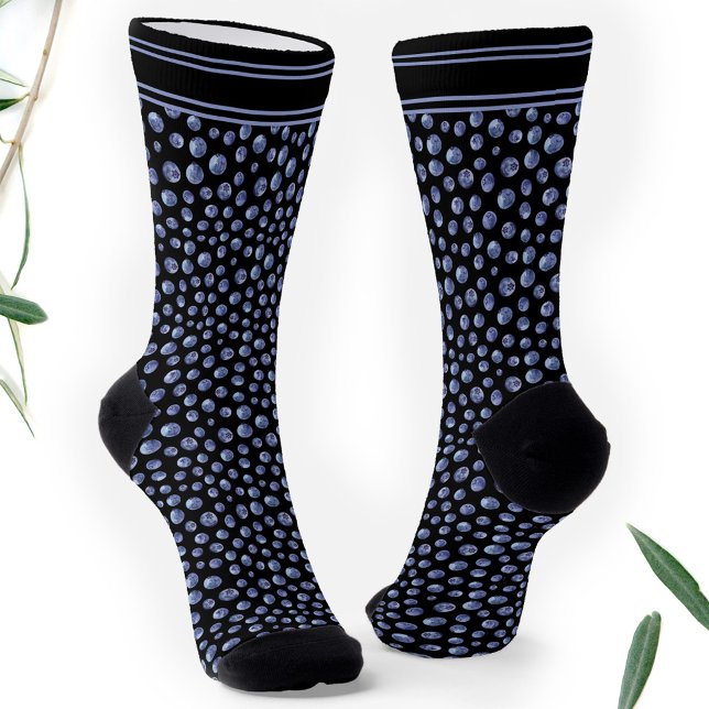 Blueberry Pattern Personalized Name Black Blue Socks (Blueberry Pattern Personalized Socks)