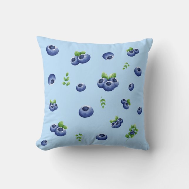 Blueberry Pattern Throw Pillow (Front)