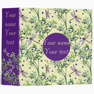 Blueberry pattern with dragonflies 3 ring binder