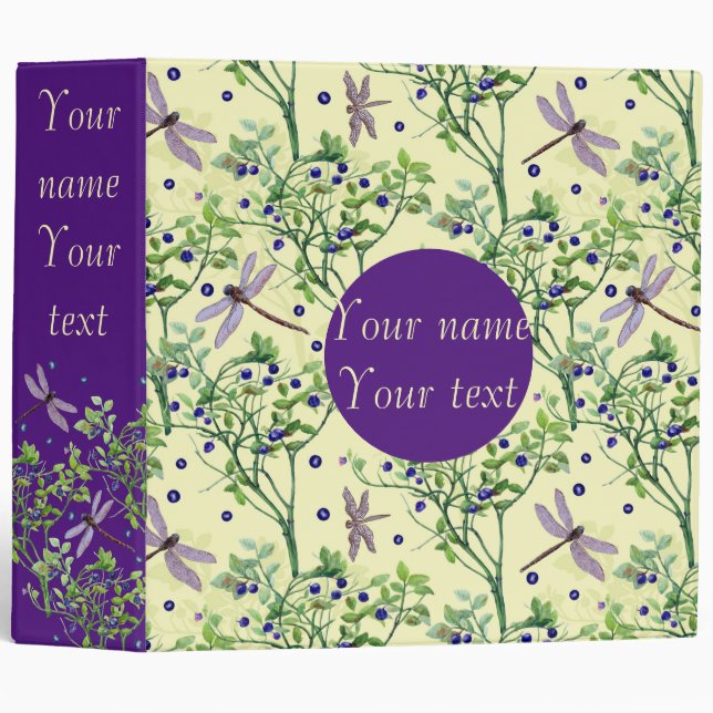 Blueberry pattern with dragonflies 3 ring binder (Front/Spine)
