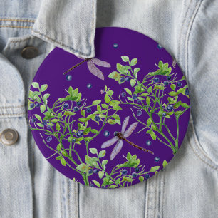 Blueberry pattern with dragonflies button