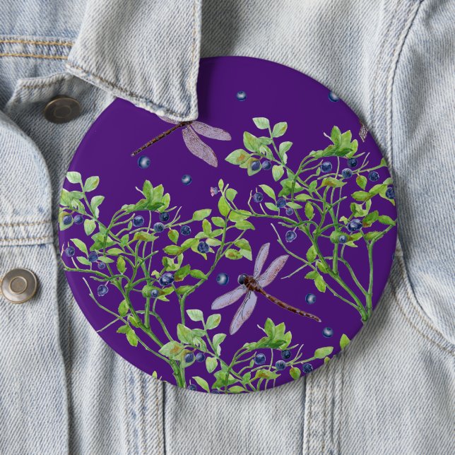 Blueberry pattern with dragonflies button (In Situ)