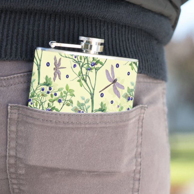 Blueberry pattern with dragonflies flask (In Situ)