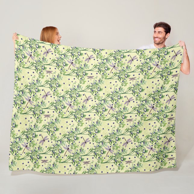 Blueberry pattern with dragonflies fleece blanket (In Situ)