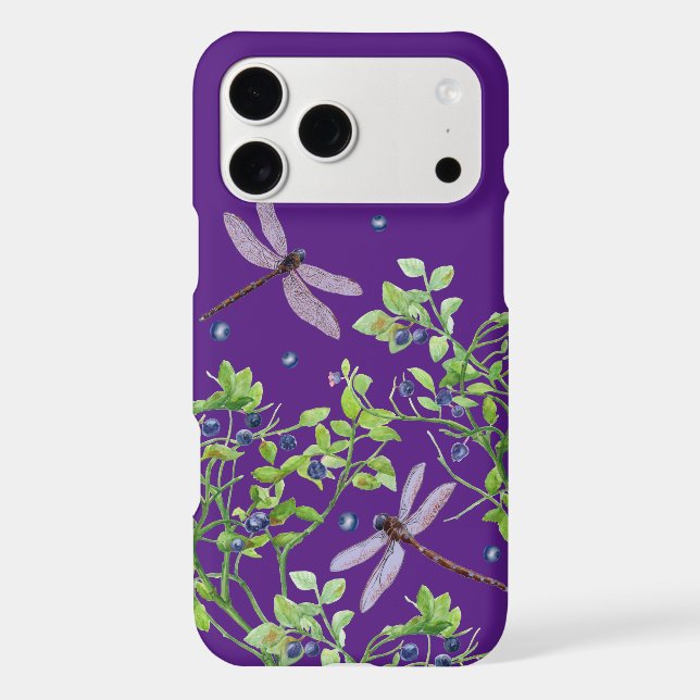Blueberry pattern with dragonflies iphone case (Back)