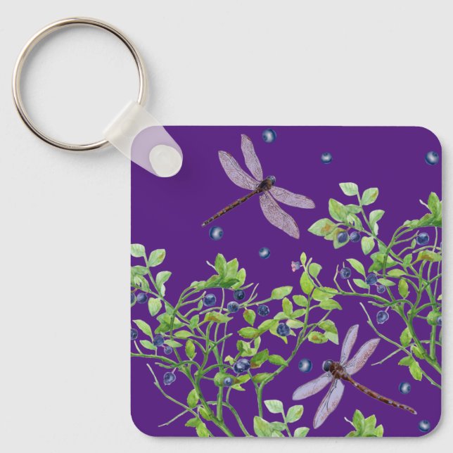 Blueberry pattern with dragonflies keychain (Front)