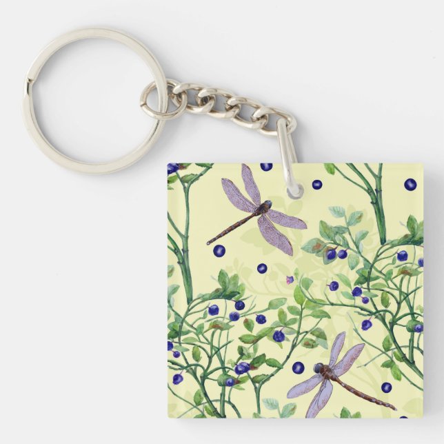Blueberry pattern with dragonflies keychain (Front)