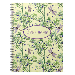 Blueberry pattern with dragonflies notebook