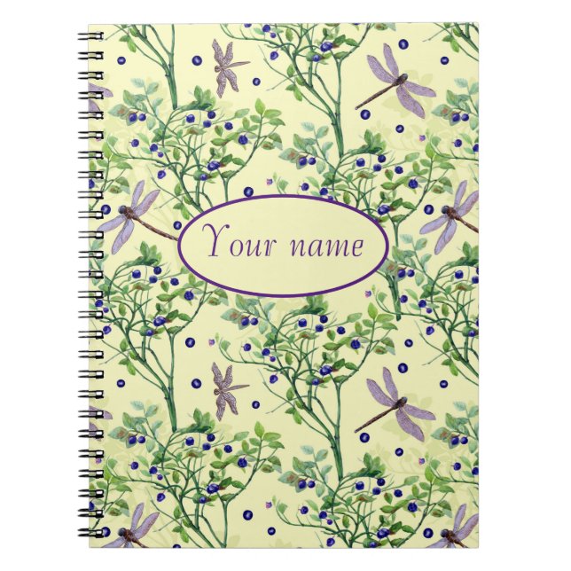 Blueberry pattern with dragonflies notebook (Front)