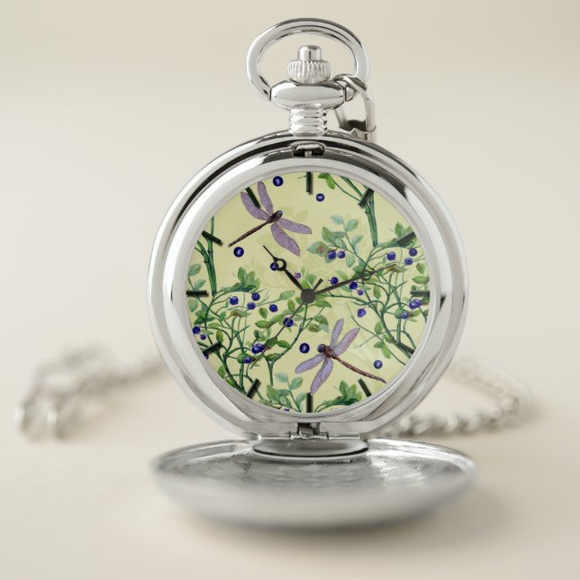 Blueberry pattern with dragonflies pocket watch (Inside)
