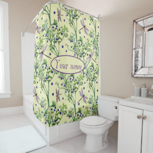 Blueberry pattern with dragonflies shower curtain