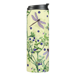 Blueberry pattern with dragonflies thermal tumbler