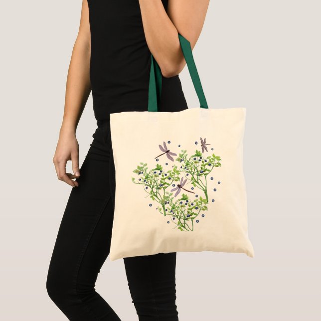 Blueberry pattern with dragonflies tote bag (Front (Product))