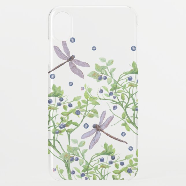 Blueberry pattern with dragonflies uncommon iPhone case (Back)