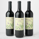 Blueberry pattern with dragonflies wine label