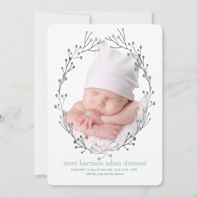 Blueberry Photo Birth Announcement (Front)