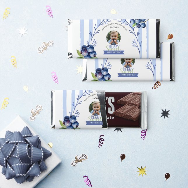 Blueberry Photo Birthday  Hershey Bar Favors (Front)