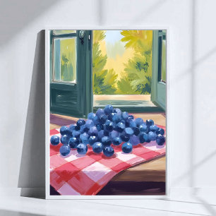 Blueberry Picking Fruit Watercolor Blueberries Poster