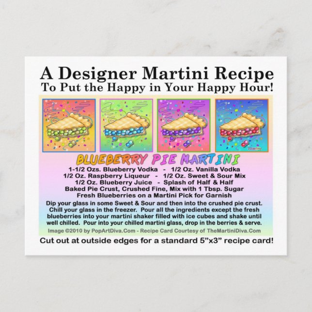 Blueberry Pie Martini Recipe Card Postcard (Front)
