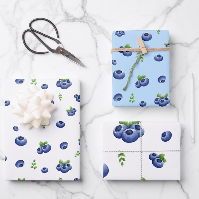 Blueberry Print Wrapping Paper Sheets (Front)